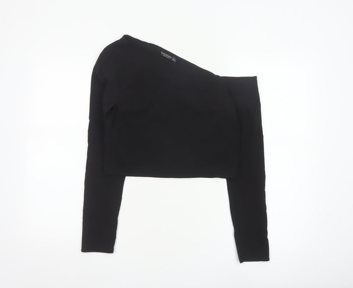 Stradivarius Women Black One Shoulder Cropped Top Size 12