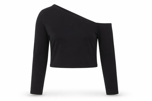 Front view of Stradivarius Women Black One Shoulder Cropped Top, size 12