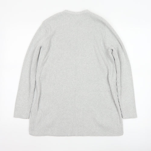 Lands' End Women's Grey Cotton Cable-Knit V-Neck Jumper Size M