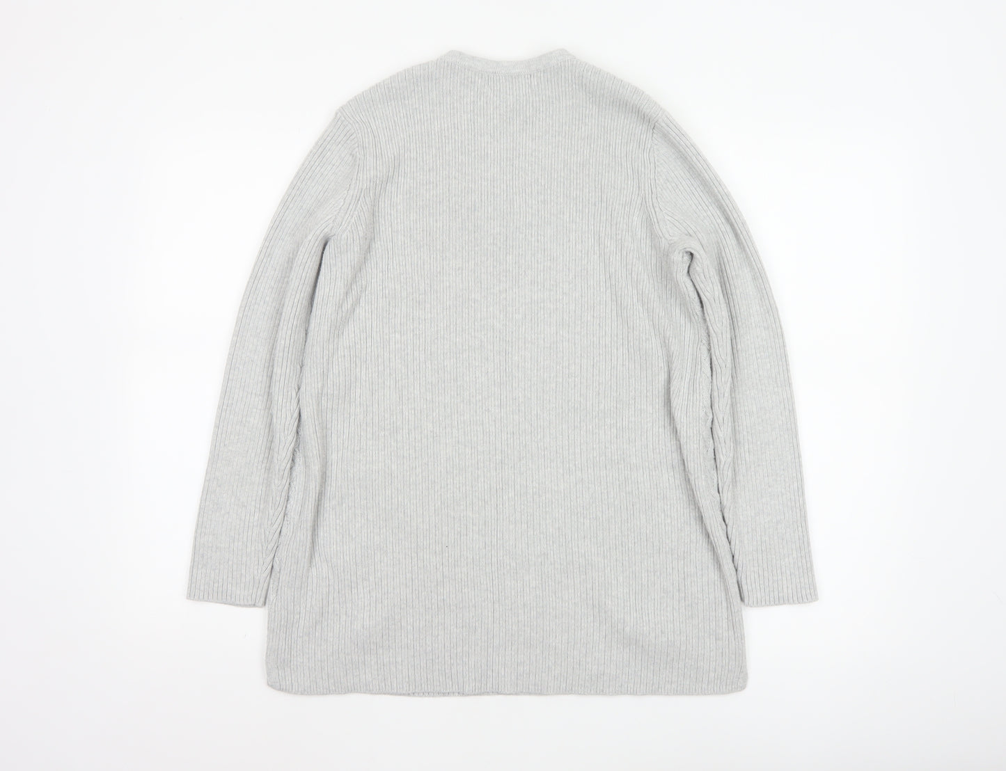 Lands' End Women's Grey Cotton Cable-Knit V-Neck Jumper Size M