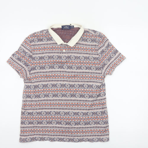 Topman Men's Multicoloured Geometric Cotton Polo Shirt Size M