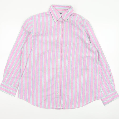 Lands’ End Women’s Pink Striped Cotton Button-Up Shirt Size 10-12 M