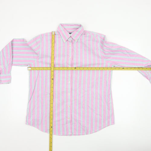 Lands’ End Women’s Pink Striped Cotton Button-Up Shirt Size 10-12 M