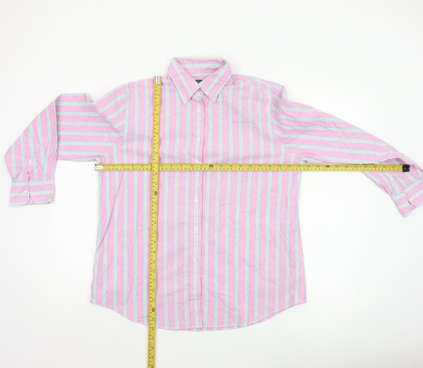 Lands’ End Women’s Pink Striped Cotton Button-Up Shirt Size 10-12 M