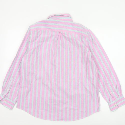 Lands’ End Women’s Pink Striped Cotton Button-Up Shirt Size 10-12 M