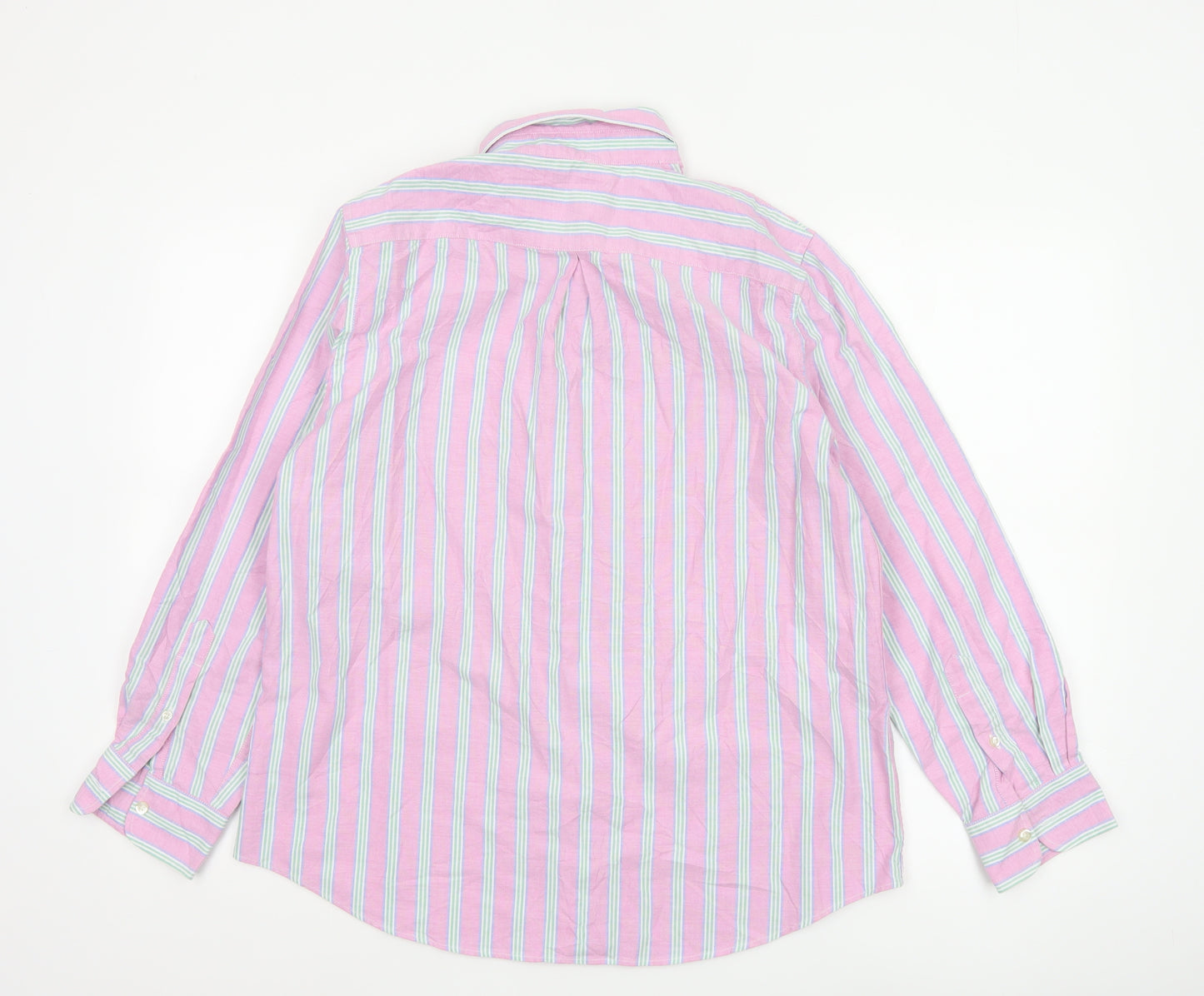 Lands’ End Women’s Pink Striped Cotton Button-Up Shirt Size 10-12 M