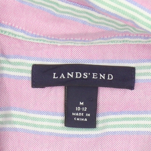 Lands’ End Women’s Pink Striped Cotton Button-Up Shirt Size 10-12 M