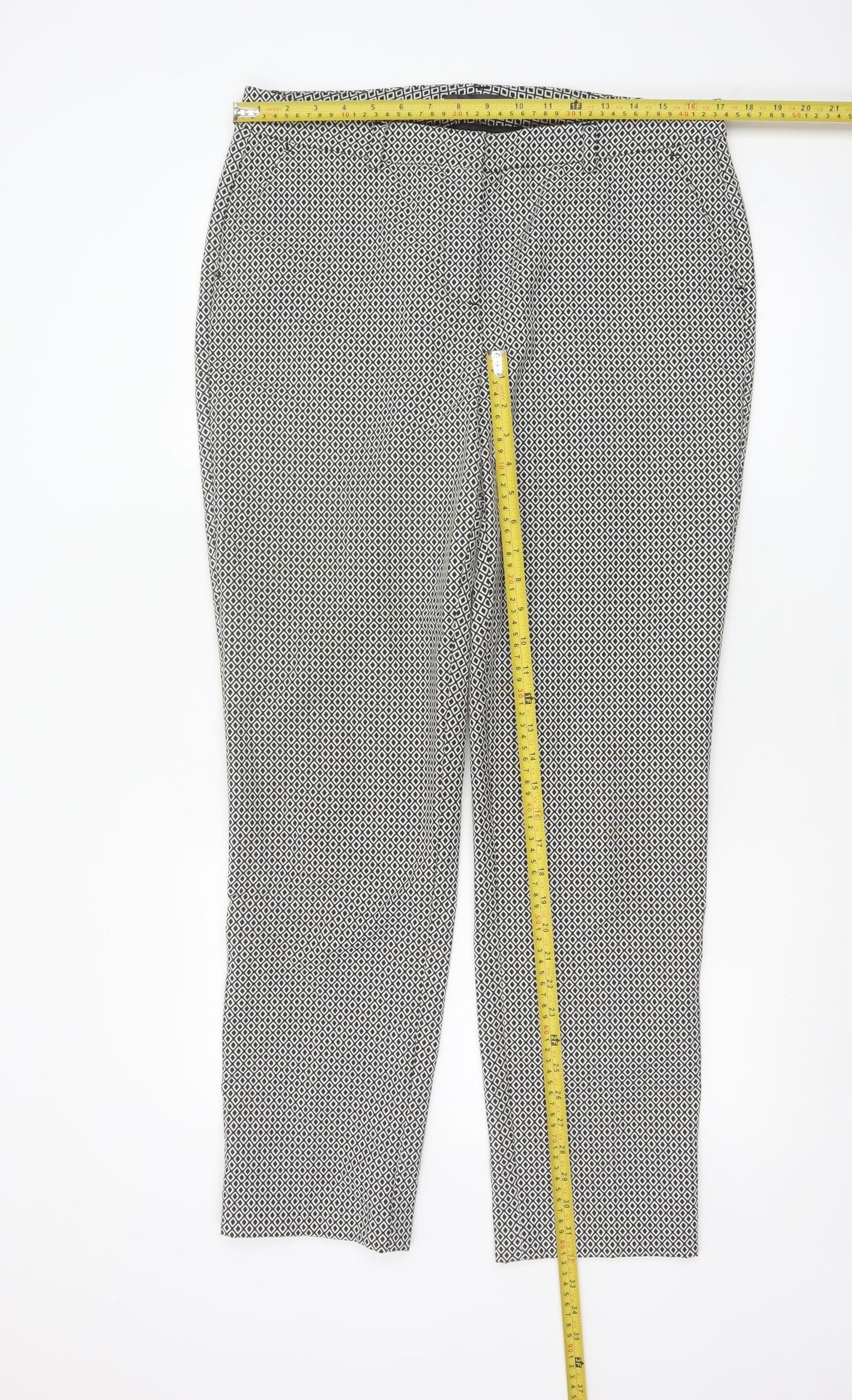 Marks and Spencer Women's Black Mix Geometric Trousers UK 14 Long
