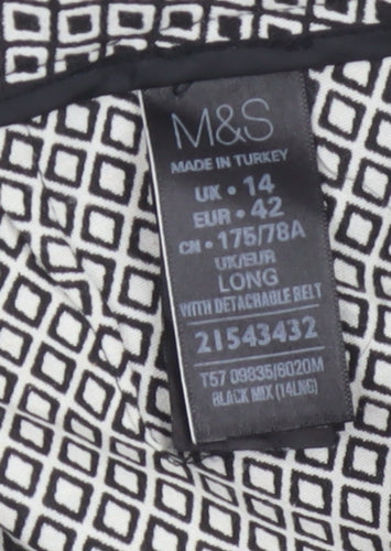 Marks and Spencer Women's Black Mix Geometric Trousers UK 14 Long