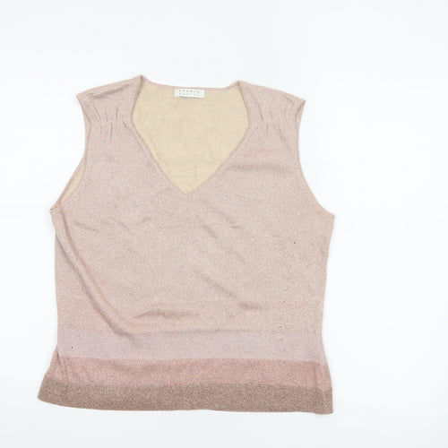 Precis Petite Women Beige L Knit V-Neck Sleeveless Camisole Top