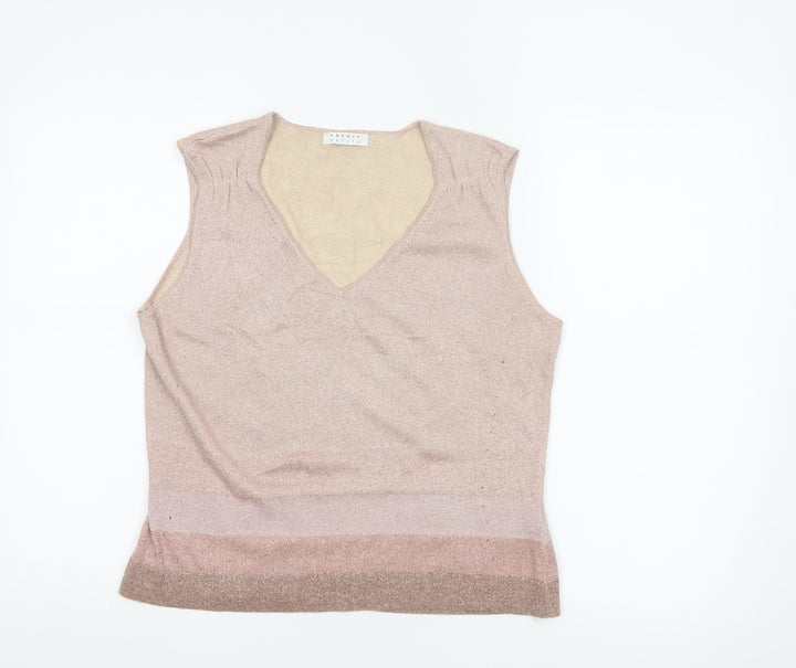 Precis Petite Women Beige L Knit V-Neck Sleeveless Camisole Top