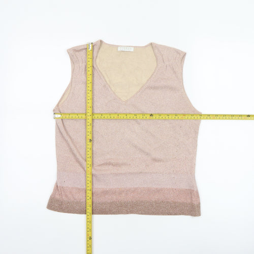 Precis Petite Women Beige L Knit V-Neck Sleeveless Camisole Top