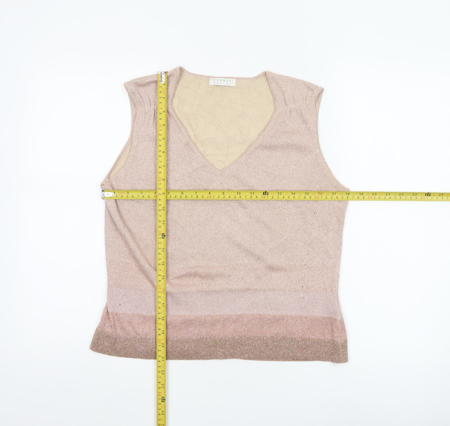 Precis Petite Women Beige L Knit V-Neck Sleeveless Camisole Top