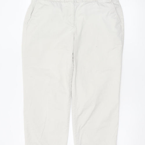 Lands' End Women Beige Cropped Chino Trousers UK 14 Cotton Blend