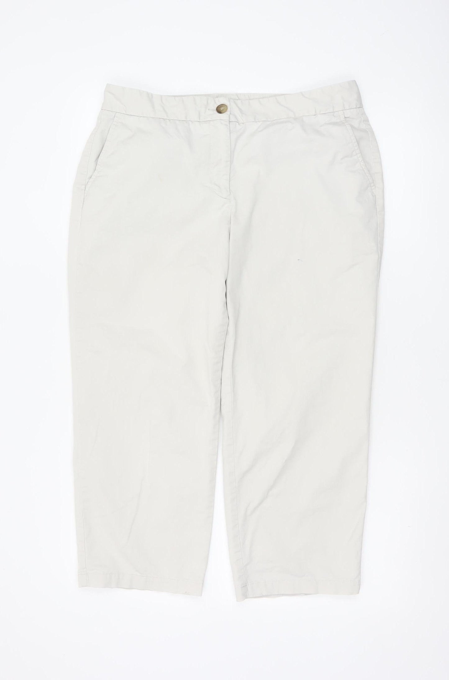 Lands' End Women Beige Cropped Chino Trousers UK 14 Cotton Blend