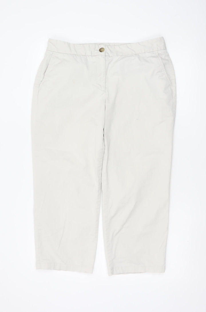 Lands' End Women Beige Cropped Chino Trousers UK 14 Cotton Blend