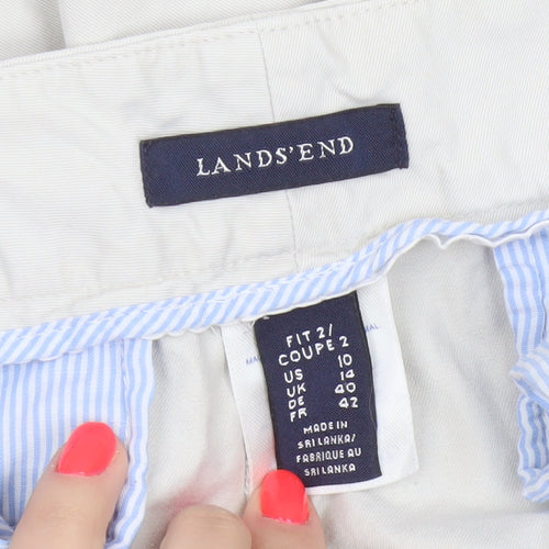 Lands' End Women Beige Cropped Chino Trousers UK 14 Cotton Blend