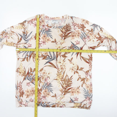 Jeff & Co Women's Beige Floral Long Sleeve Jersey Nightshirt Size 10-12