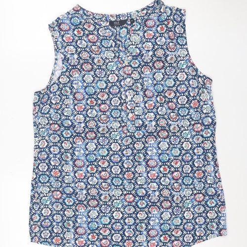Isle Collection Women's Blue Floral Sleeveless Tunic Blouse Size 14