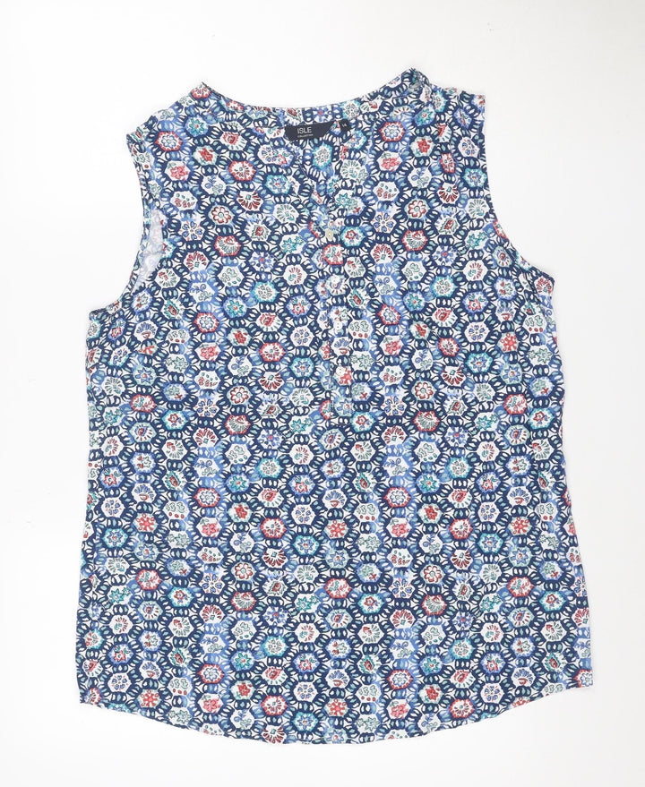 Isle Collection Women's Blue Floral Sleeveless Tunic Blouse Size 14