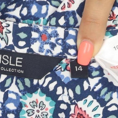 Isle Collection Women's Blue Floral Sleeveless Tunic Blouse Size 14