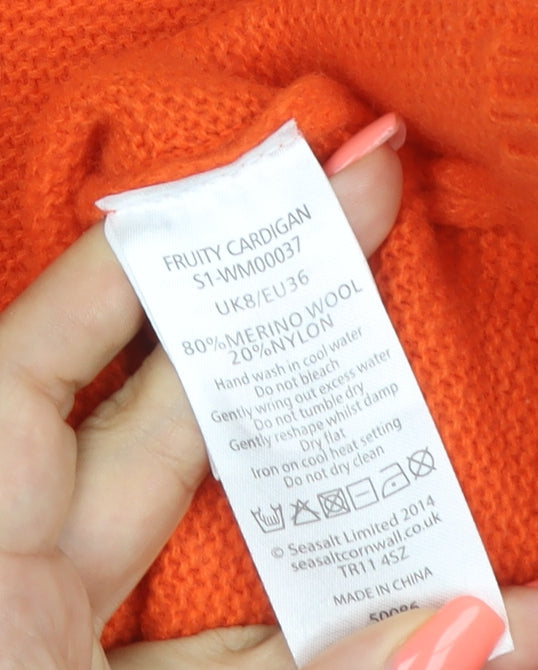 Seasalt Cornwall Women’s Orange Cardigan UK 8 Merino Wool Knit