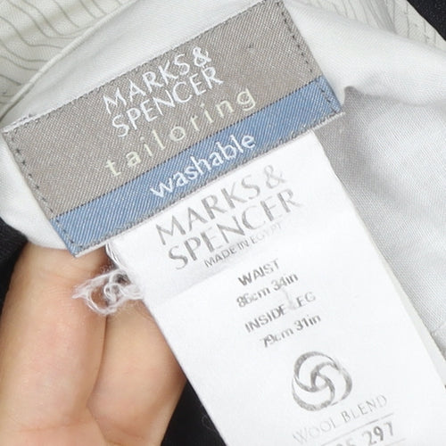 Marks and Spencer Men's Black Wool Blend Check Dress Trousers 34W 31L