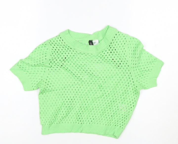H&M Divided Women’s Green Knit Cropped Short Sleeve Top XS