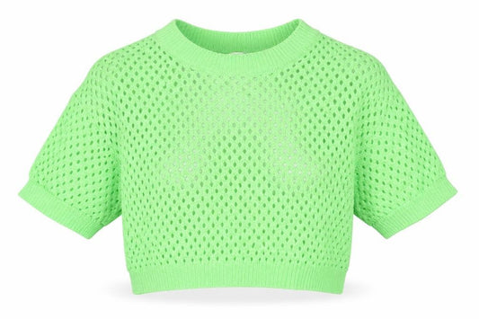 Front view of H&M Divided Women’s Green Knit Cropped Short Sleeve Top XS