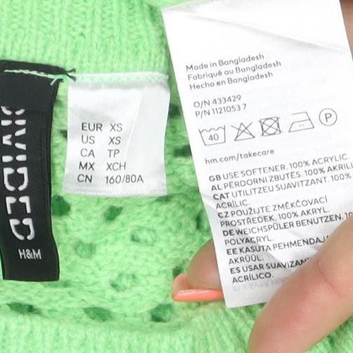 H&M Divided Women’s Green Knit Cropped Short Sleeve Top XS