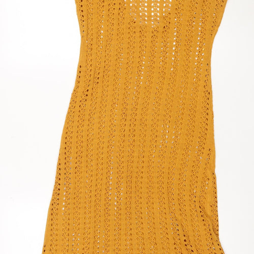 Primark Women Yellow Crochet Knit Slip Dress L Summer Beach Style