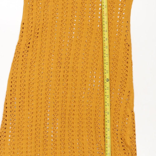 Primark Women Yellow Crochet Knit Slip Dress L Summer Beach Style
