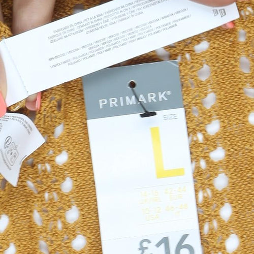 Primark Women Yellow Crochet Knit Slip Dress L Summer Beach Style