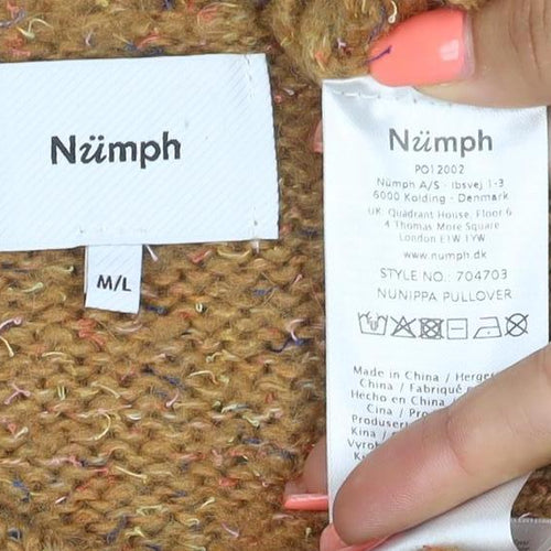 Numph Women's Brown Wool Blend Crew Neck Pullover Jumper M/L