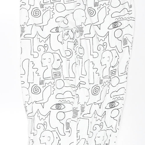 Monki Women White Abstract Print Cotton Jogger Trousers Size S