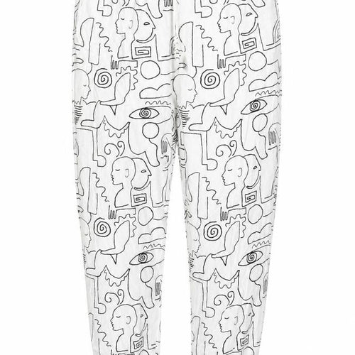 Monki Women White Abstract Print Cotton Jogger Trousers Size S
