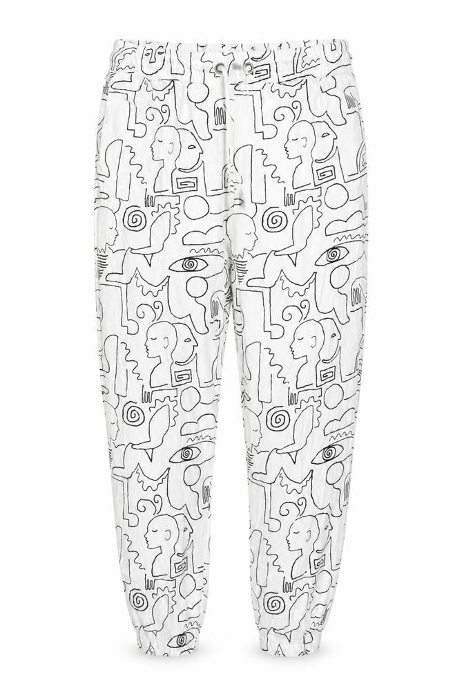 Monki Women White Abstract Print Cotton Jogger Trousers Size S