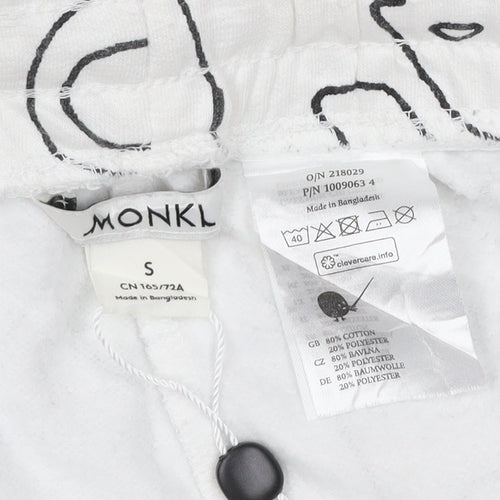 Monki Women White Abstract Print Cotton Jogger Trousers Size S