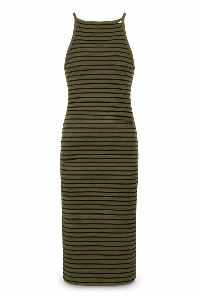 Forever 21 Women Brown Striped Tank Dress Size S Stretch Jersey