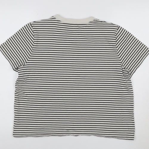 COS Women White Striped Basic T-Shirt Size L Cotton Crew Neck