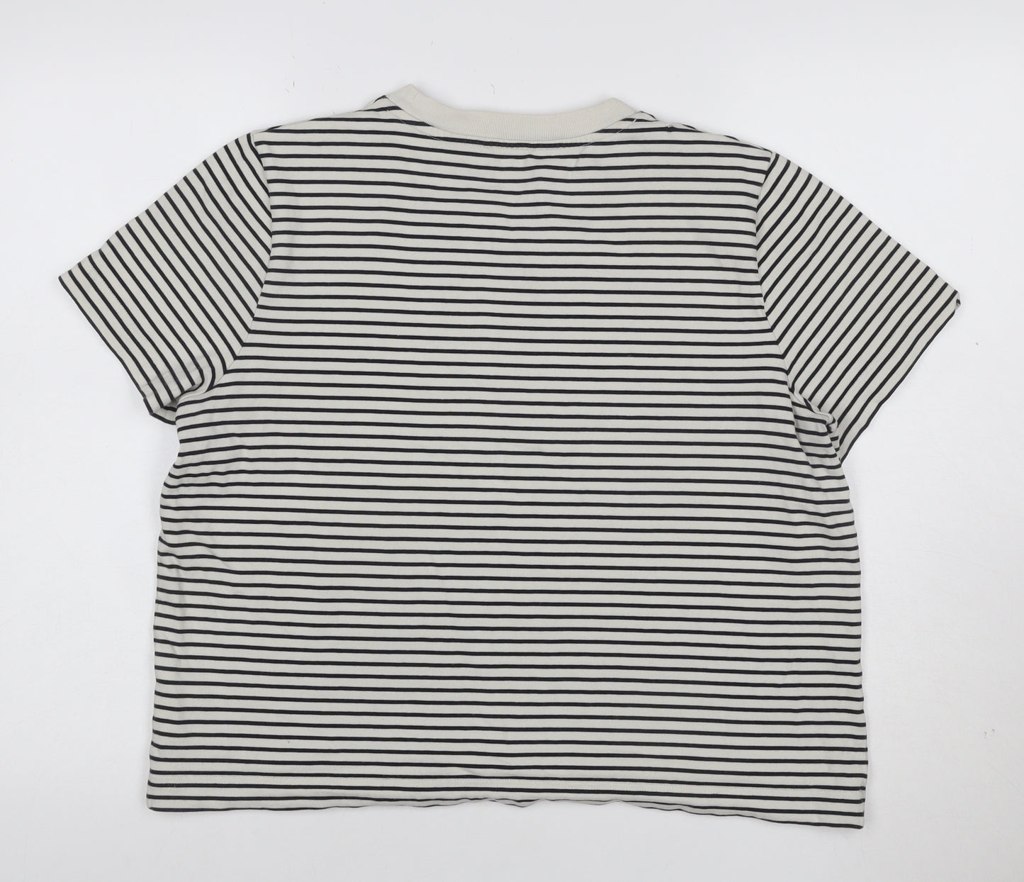 COS Women White Striped Basic T-Shirt Size L Cotton Crew Neck