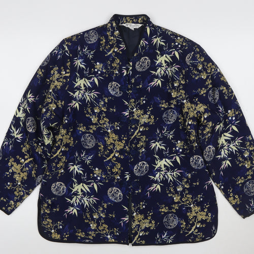Tung Tai Womens Blue Floral Silk Kimono Jacket Size L