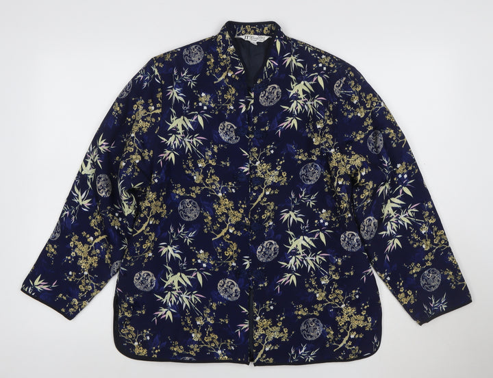 Tung Tai Womens Blue Floral Silk Kimono Jacket Size L