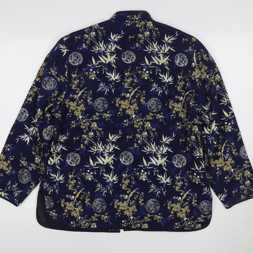 Tung Tai Womens Blue Floral Silk Kimono Jacket Size L