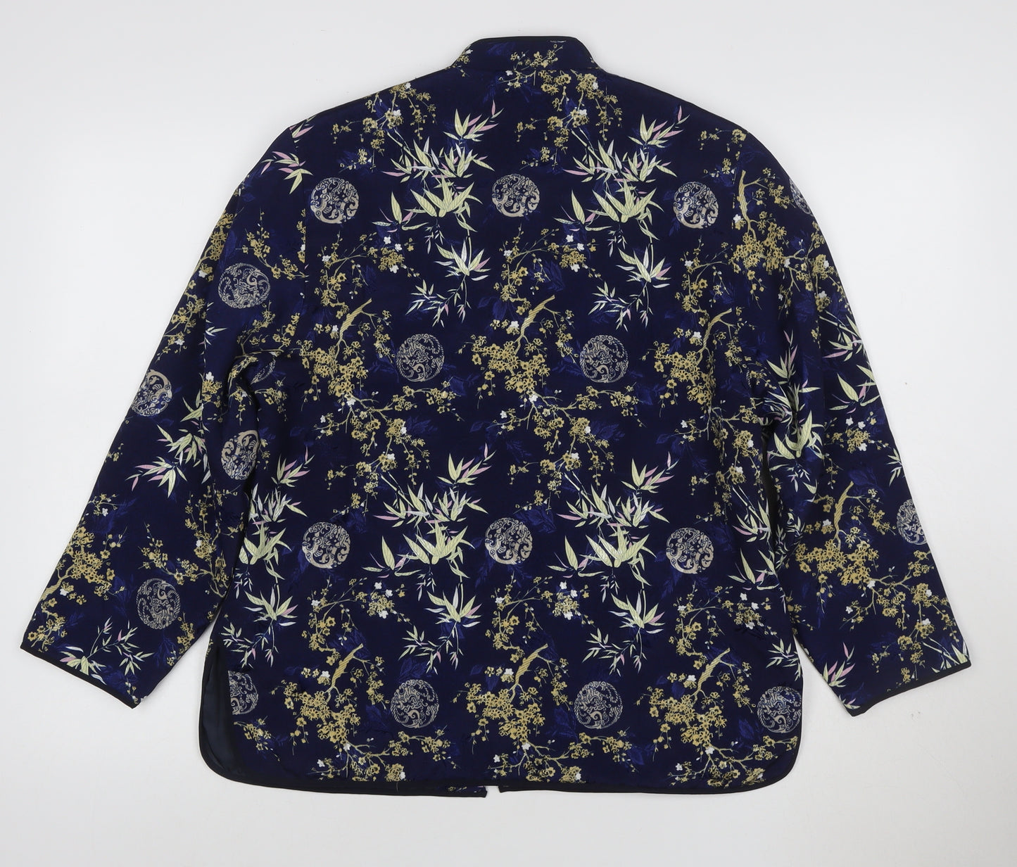Tung Tai Womens Blue Floral Silk Kimono Jacket Size L