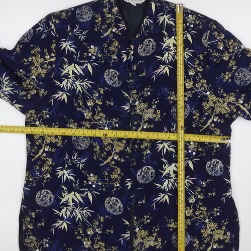 Tung Tai Womens Blue Floral Silk Kimono Jacket Size L