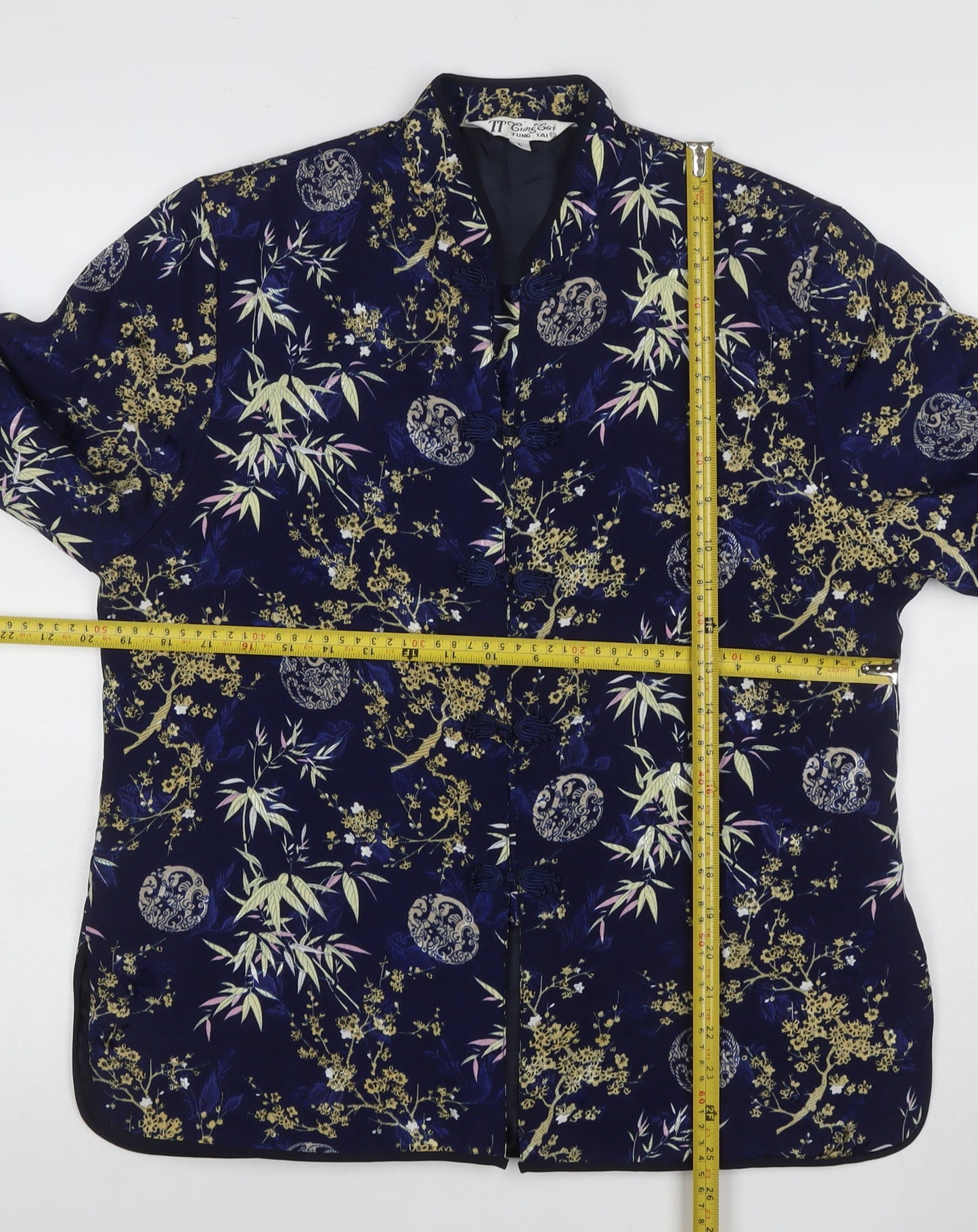 Tung Tai Womens Blue Floral Silk Kimono Jacket Size L