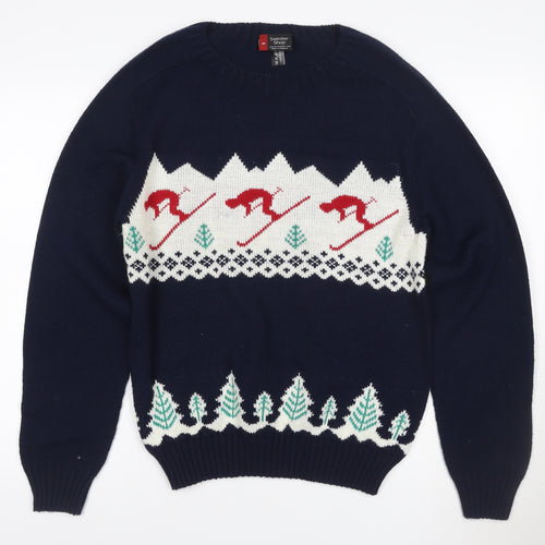 Sweater Shop Women Blue Ski Fair Isle Acrylic Jumper M