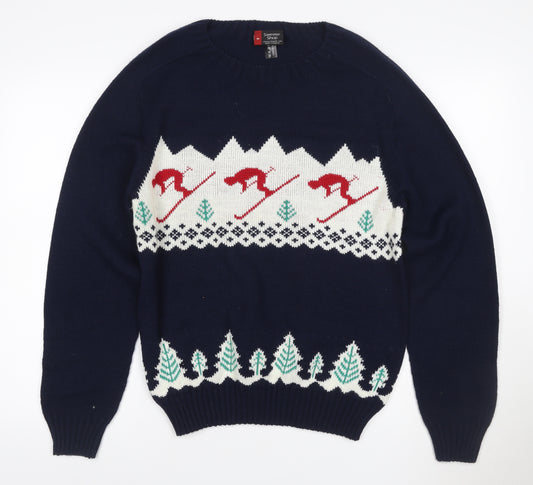 Sweater Shop Women Blue Ski Fair Isle Acrylic Jumper M