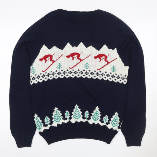 Sweater Shop Women Blue Ski Fair Isle Acrylic Jumper M